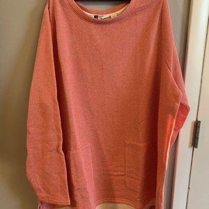 MODERN SOUL NOVELTY KNIT ANGLED POCKET SWEATSHIRT CORAL 1X NWOT